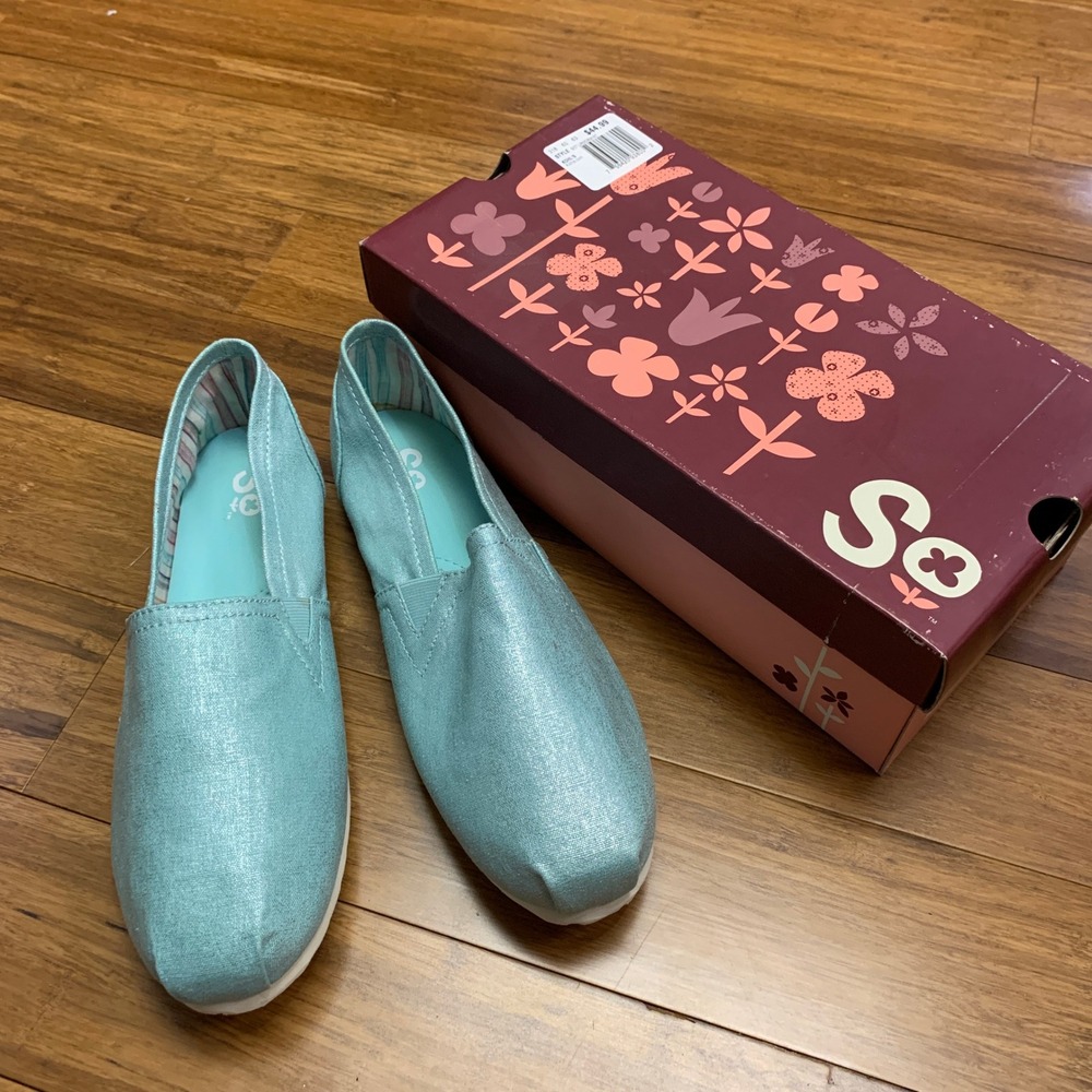 SO Turner Mint‎ Green Metallic Shimmer Slip On Alpargata Flats Shoes Size 10